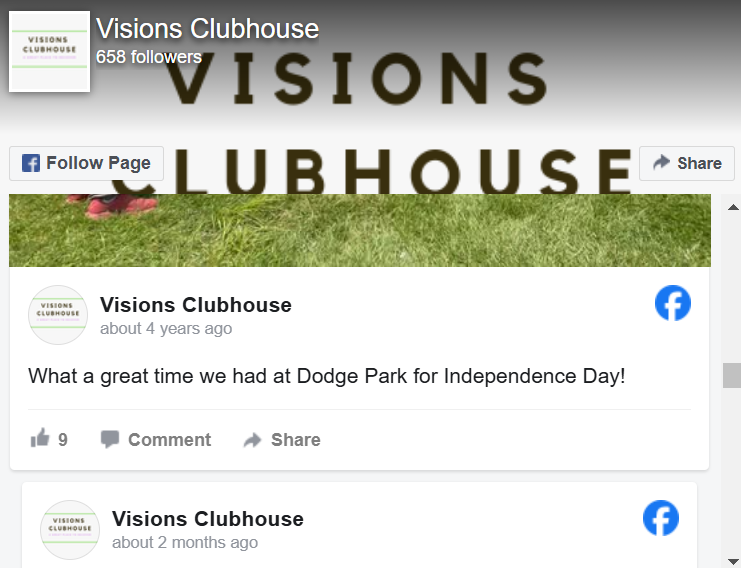 A facebook page for the visions clubhouse