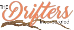 A logo for the drifters incorporated with a tree branch in the background.