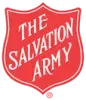 The salvation army logo is a red shield with white writing on it.