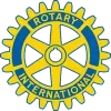 A yellow and blue rotary international logo on a white background.