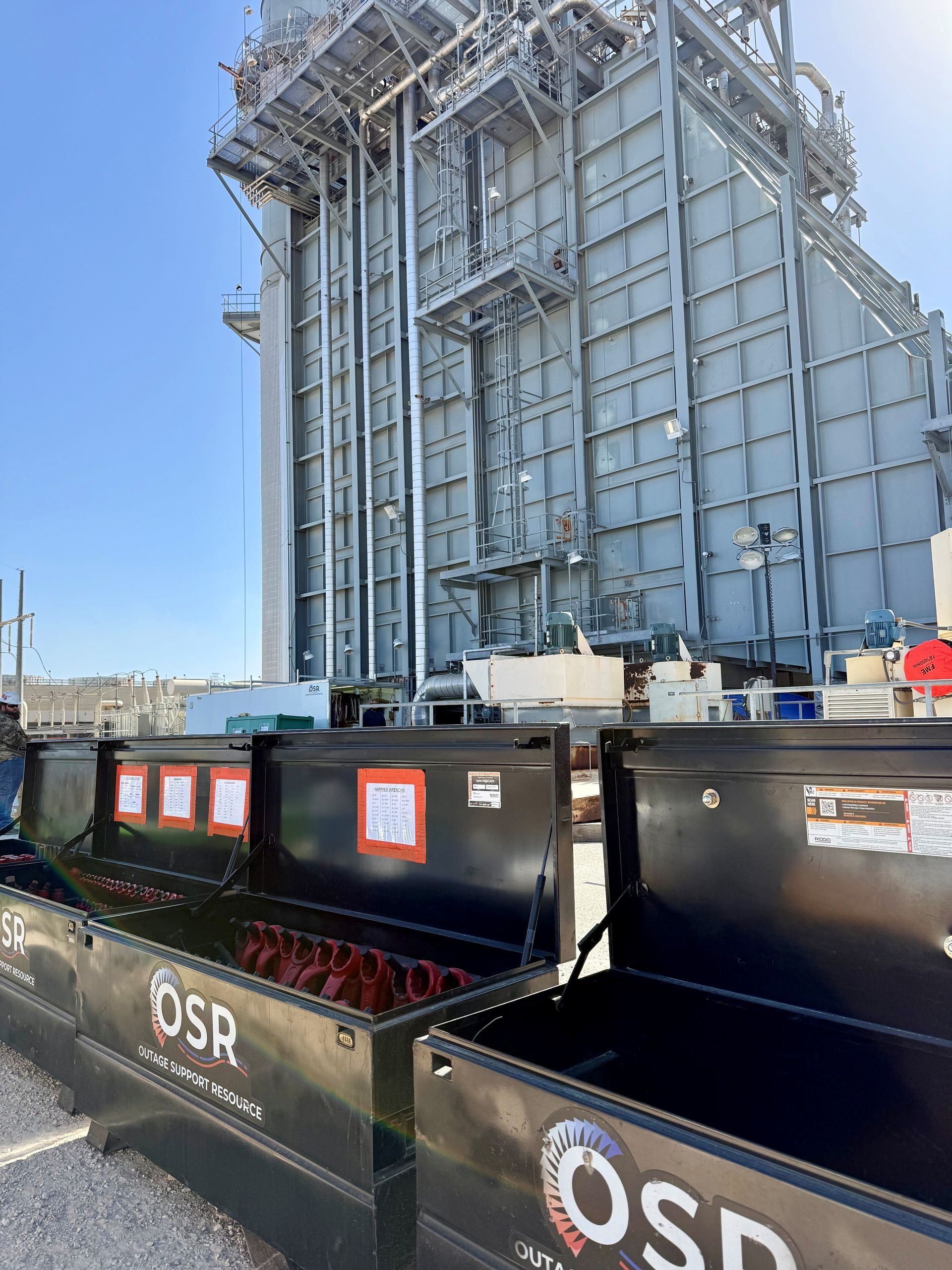 Turbine Repairs on site with toolboxes on the ground