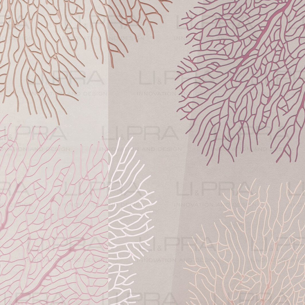 Un motivo di corallo rosa e bianco su uno sfondo bianco