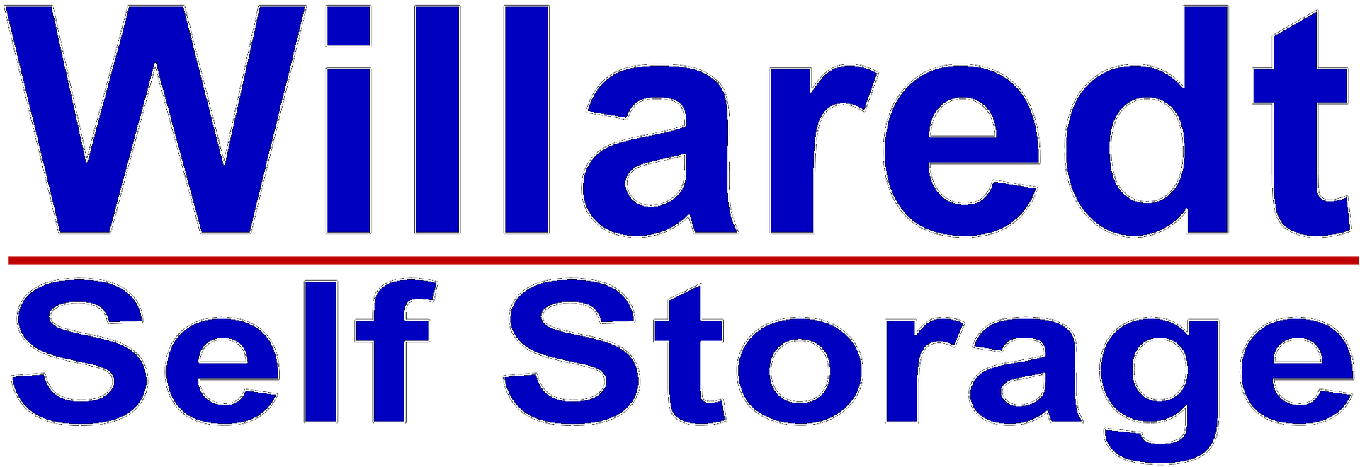 Willaredt Self Storage logo in blue text with a brown horizontal line and white background.