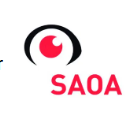 Logo met een rood oog in een zwart ovaal boven de rode letters 