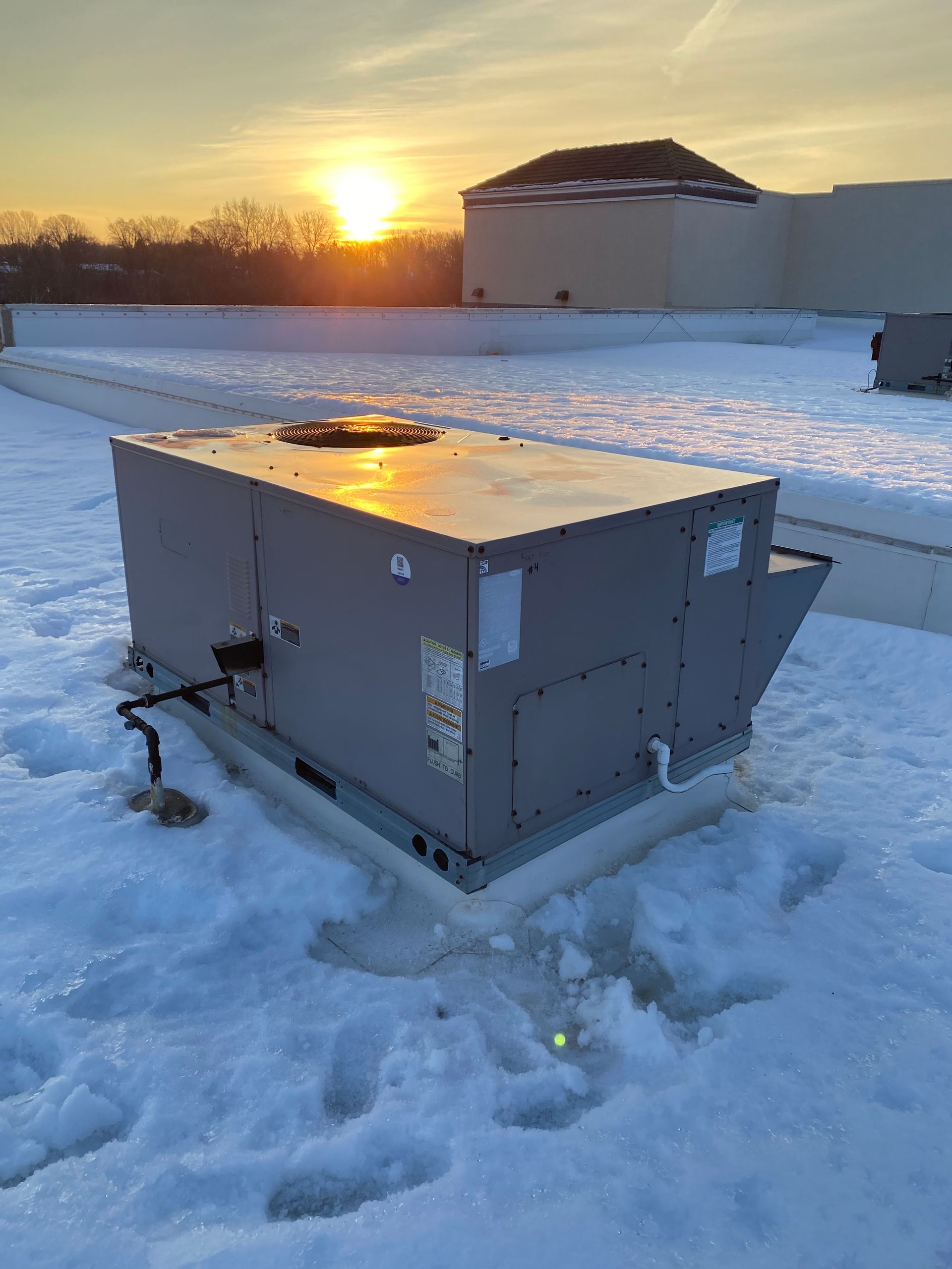 Plumbing and HVAC equipment in a mechanical room, featuring copper pipes, boilers, and boxed units.