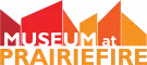 Logo of the Museum at Prairie Fire, with a red to orange gradient background and white text.