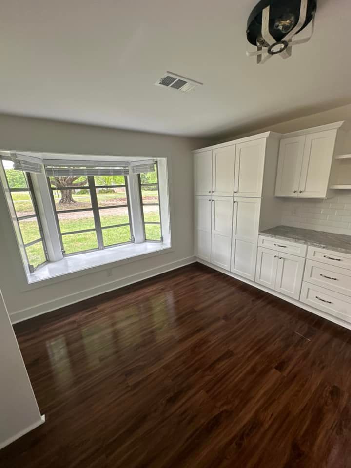 There is a large window in the middle of the room.