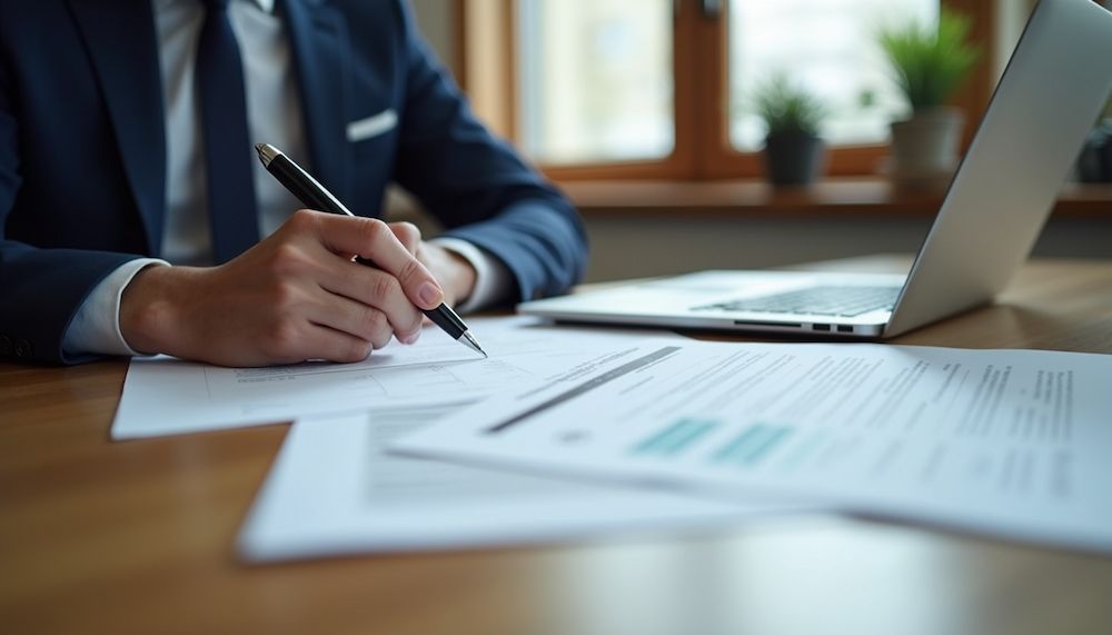 Person in Suit Writing With Pen at Desk — Wingman Conveyancing in Woodroffe, NT
