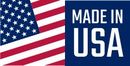 A made in usa logo with an american flag in the background.