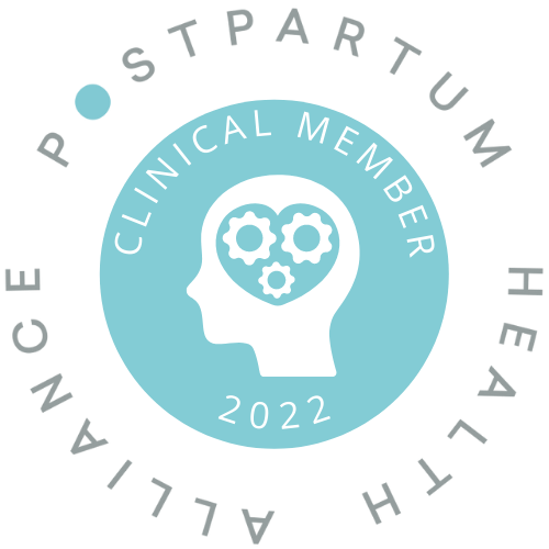 A postpartum health alliance logo with a head with gears in it.