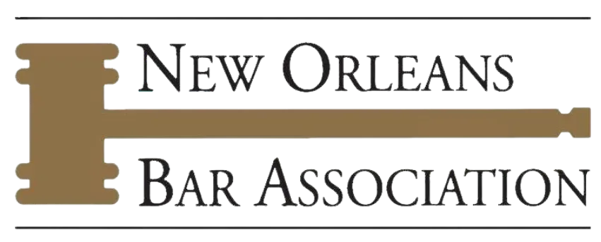 Logo of the New Orleans Bar Association: A gavel in brown with text.