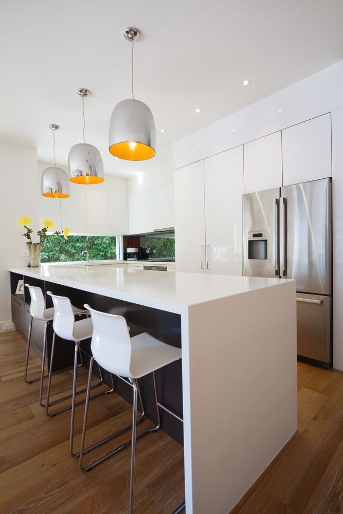 Modern White Kitchen with Island Seating — WJG Built in Byron Bay, NSW