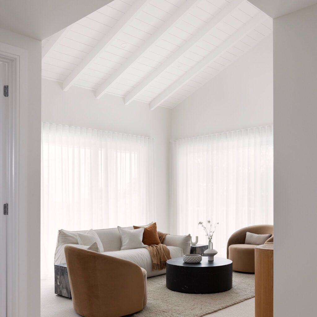 Bright Minimalist Living Room with Vaulted Ceiling — WJG Built in Wollongbar, NSW