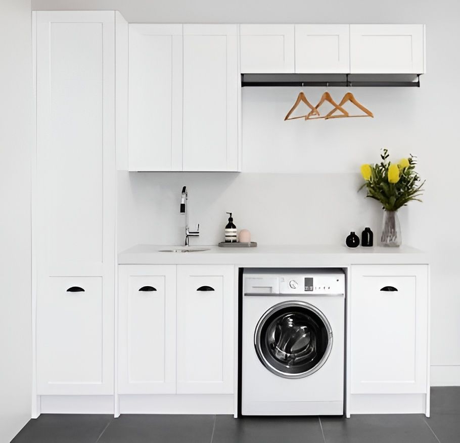 Bright White Laundry Room with Cabinets — WJG Built in Wollongbar, NSW