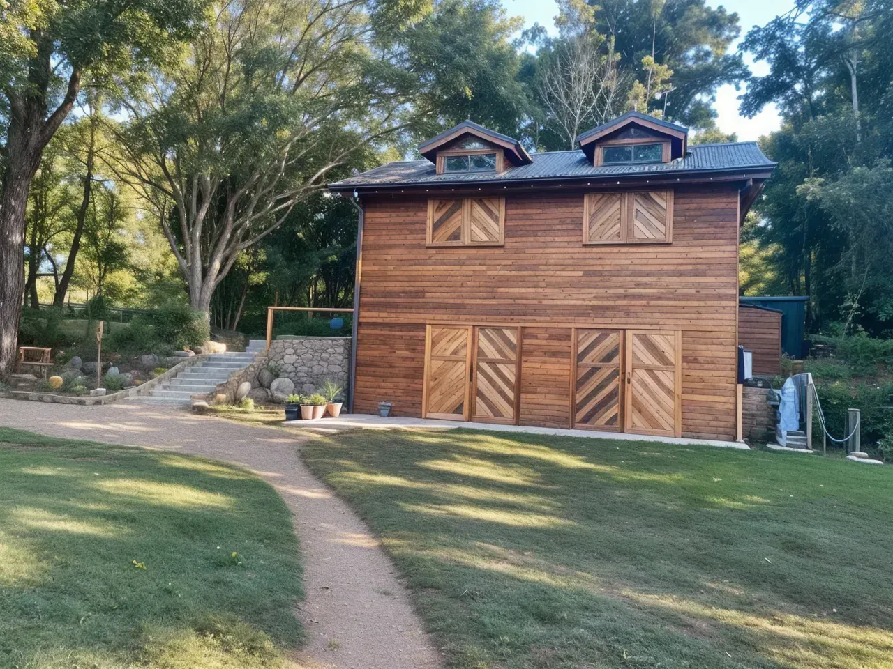 Wooden House in A Grassy Yard with A Stone Path and Trees Surrounding It — WJG Built in Wollongbar, NSW