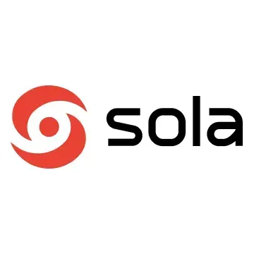 Red and white sola logo: a stylized