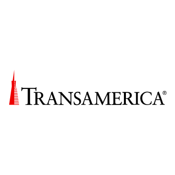 Transamerica logo: Red Transamerica Pyramid, black text on white background.