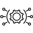 A black and white icon of a gear with keys around it.
