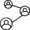 A black and white drawing of three people connected to each other.