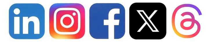 A set of social media logos including instagram , facebook , and twitter.