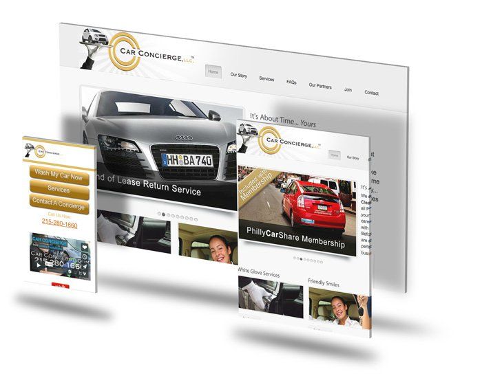 A display of a website with a car on it.