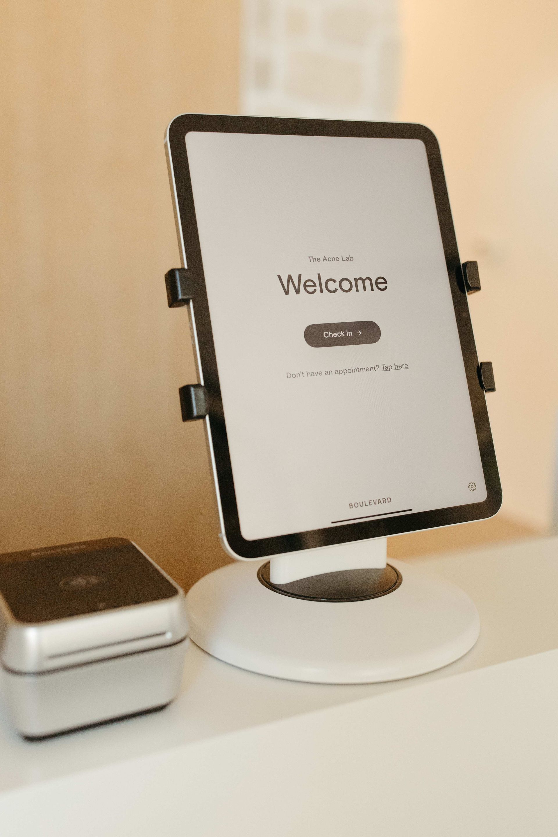 Tablet on stand, displaying 