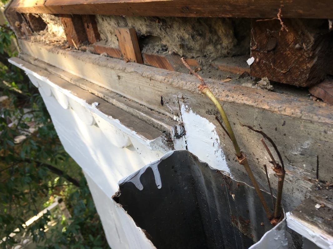 A close up of a roof with a hole in it