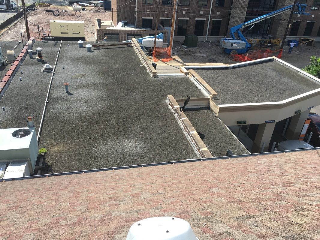 A rooftop view of a building under construction