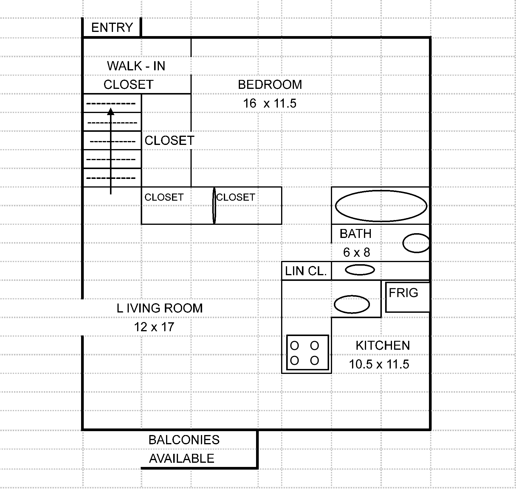 1 Bed, 1 Bath Floor Plan 2nd Floor