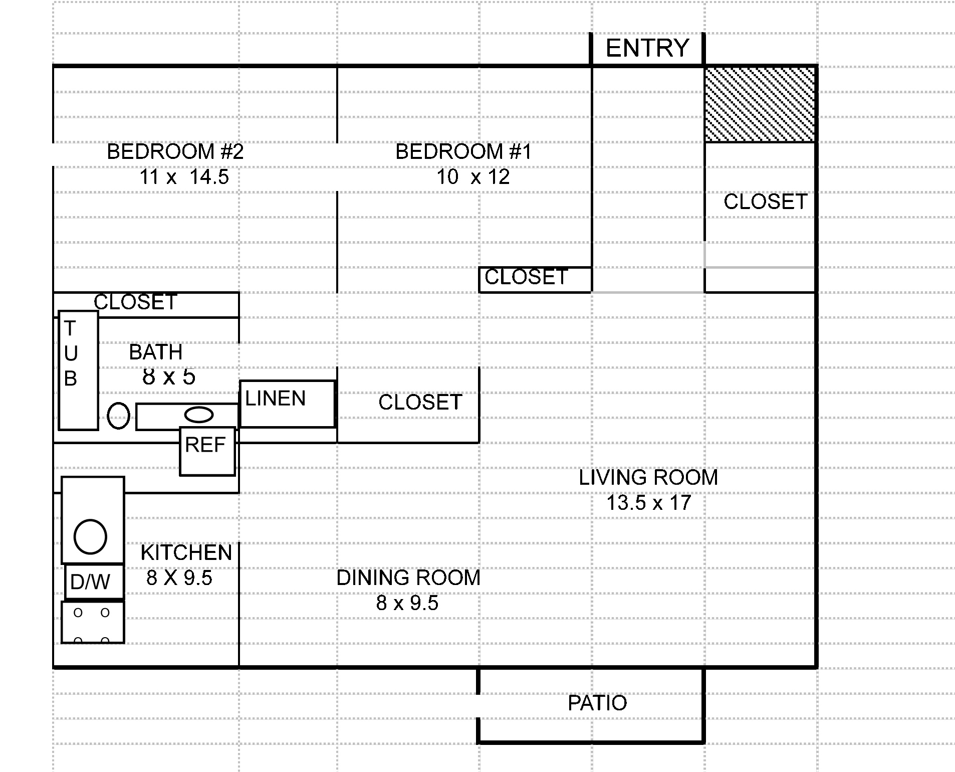 2 Bed, 1 Bath Floor Plan 1st Floor