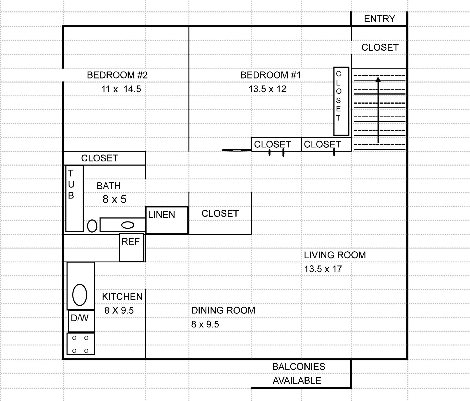 2 Bed, 1 Bath Floor Plan
