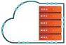 A cartoon illustration of a cloud with a server inside of it.