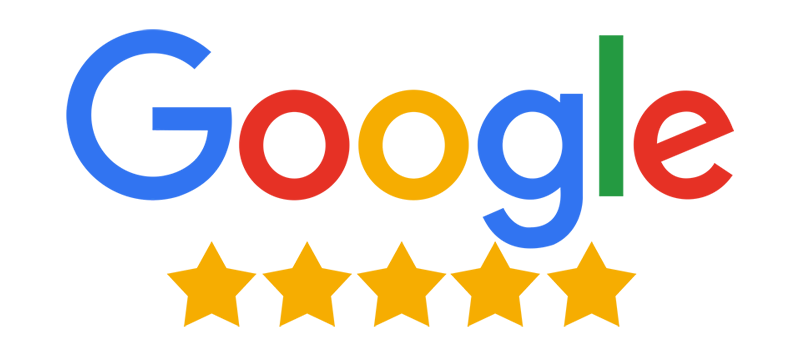 Google logo with five gold stars.