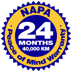 NAPA warranty seal: blue and yellow with text