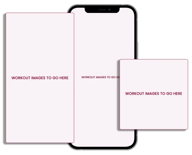 A smartphone with an open book and a smaller square with the same design. Texts in each appear to read “workout images to guide you”.