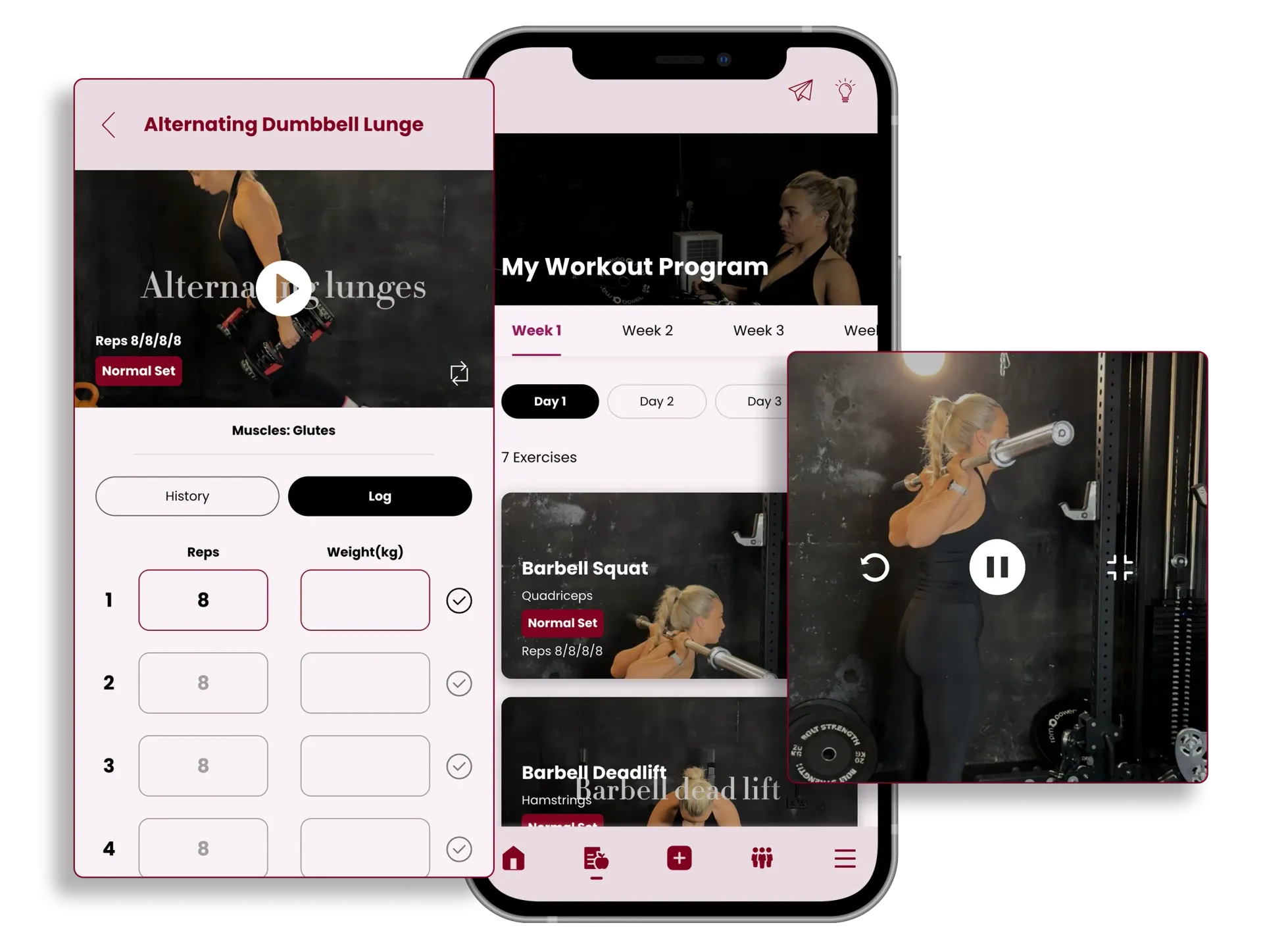 A smartphone with an open book and a smaller square with the same design. Texts in each appear to read “workout images to guide you”.