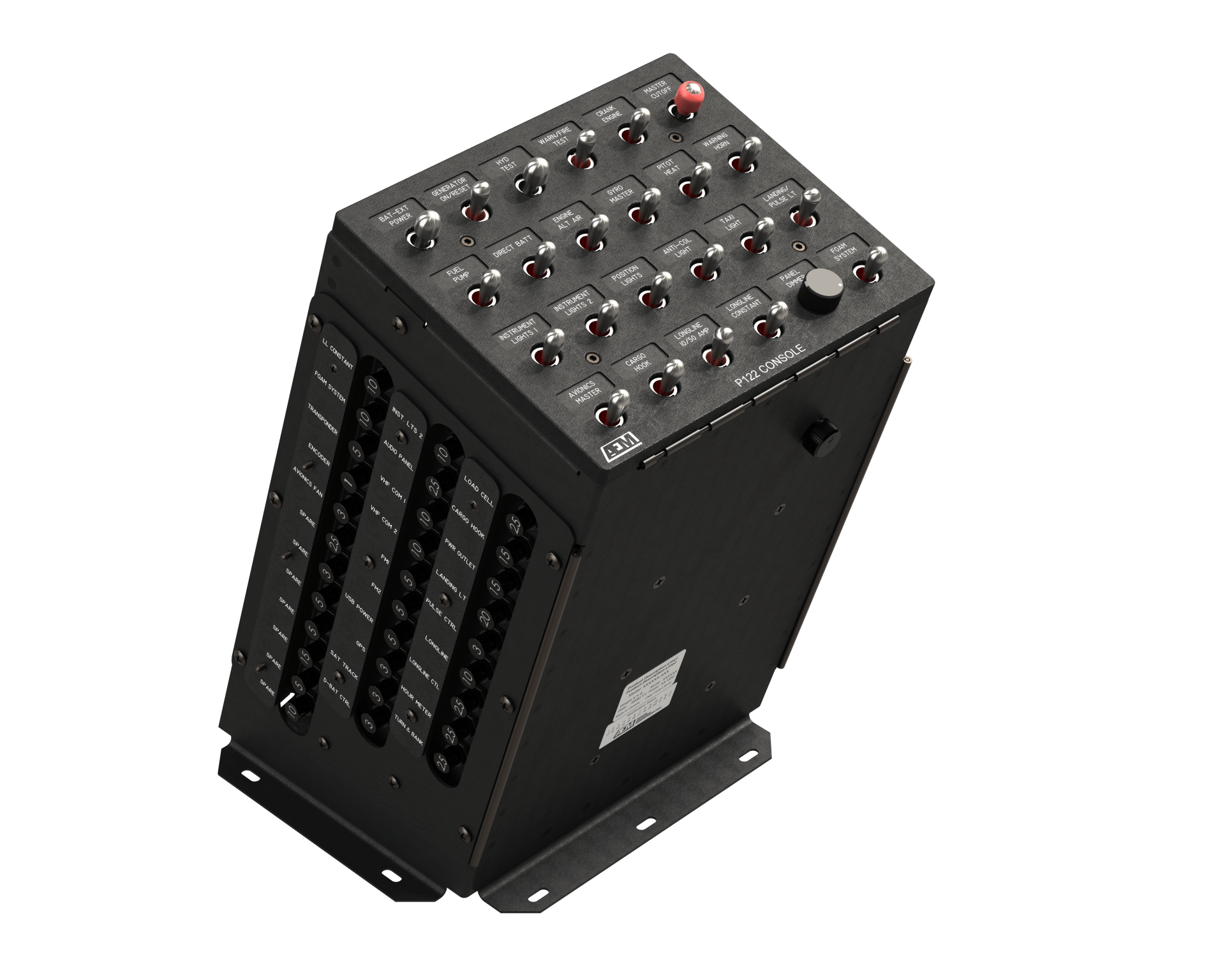 A black box with a red button on top of it