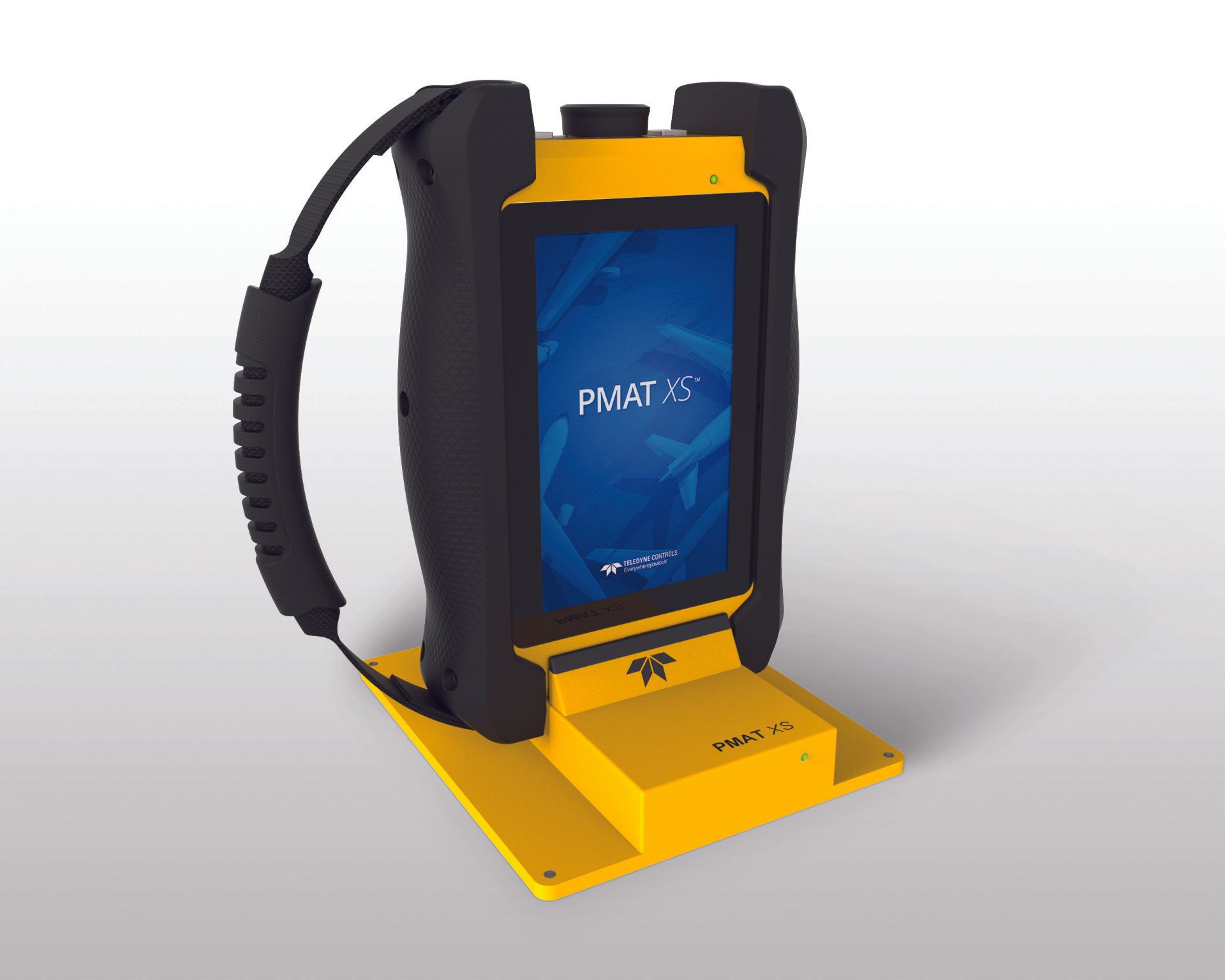 A yellow and black device that says pmt on it