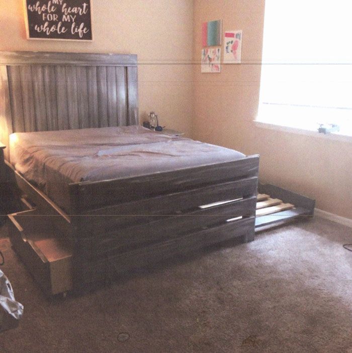 timber bed with storage