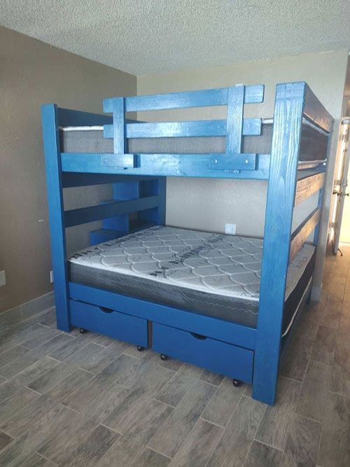 blue bunk bed