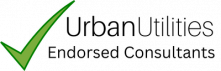 A logo for urban utilities endorsed consultants with a green check mark.