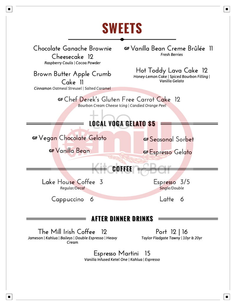 dessert menu