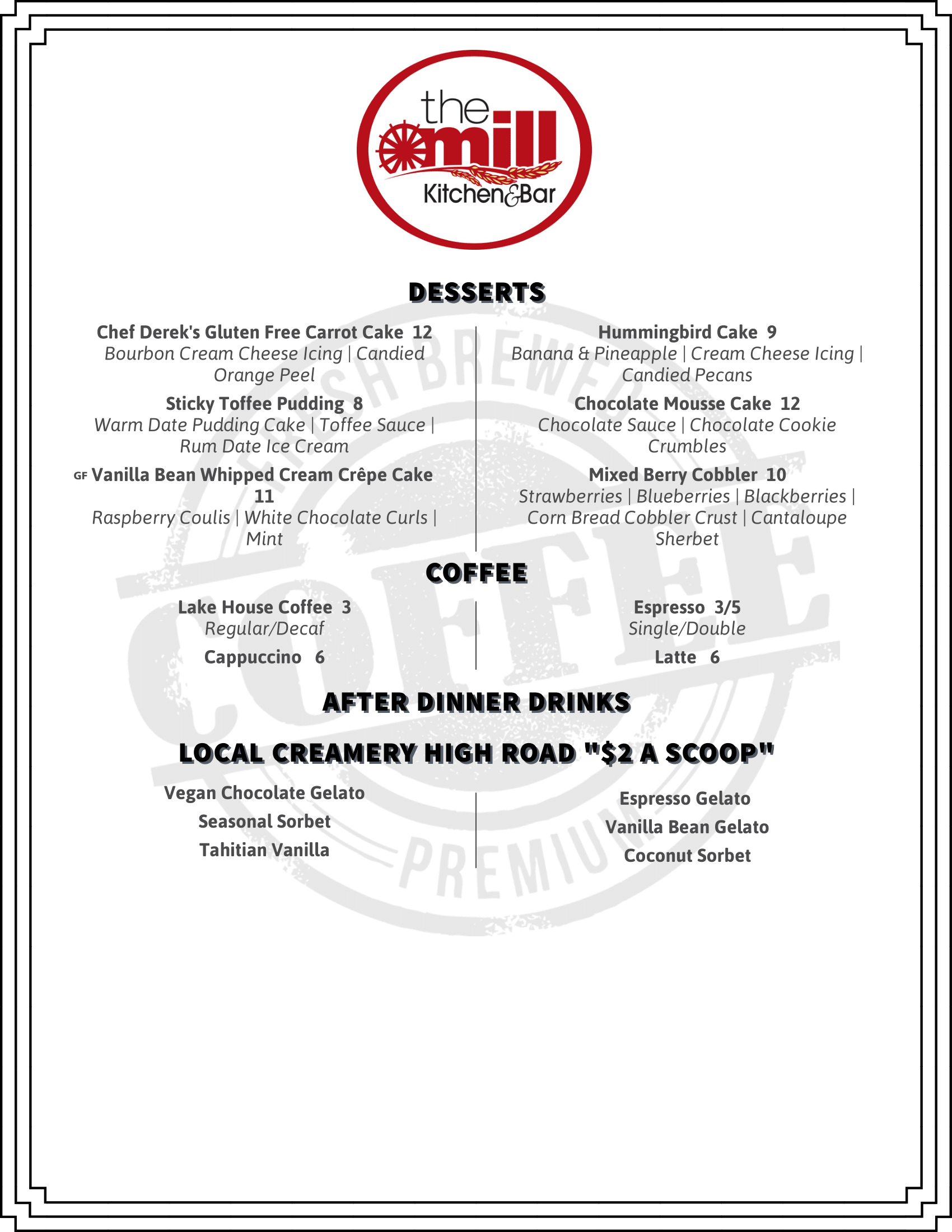 dessert menu