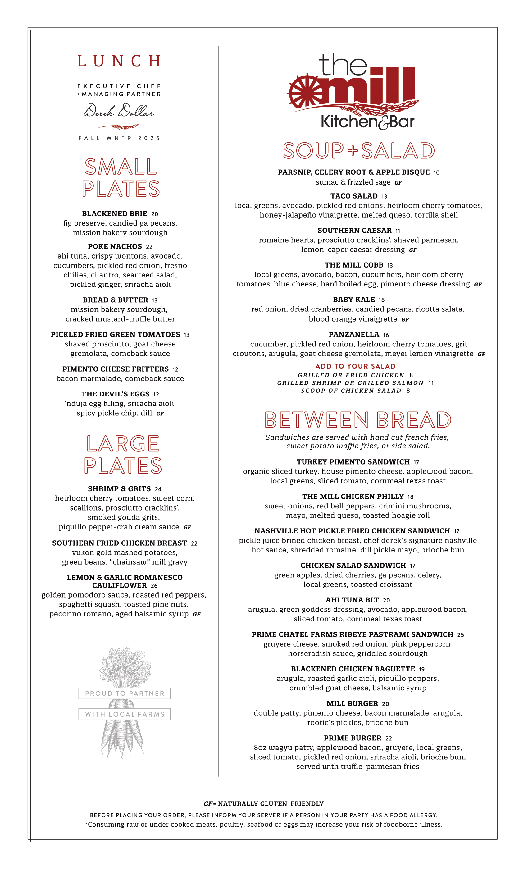 weekday lunch menu