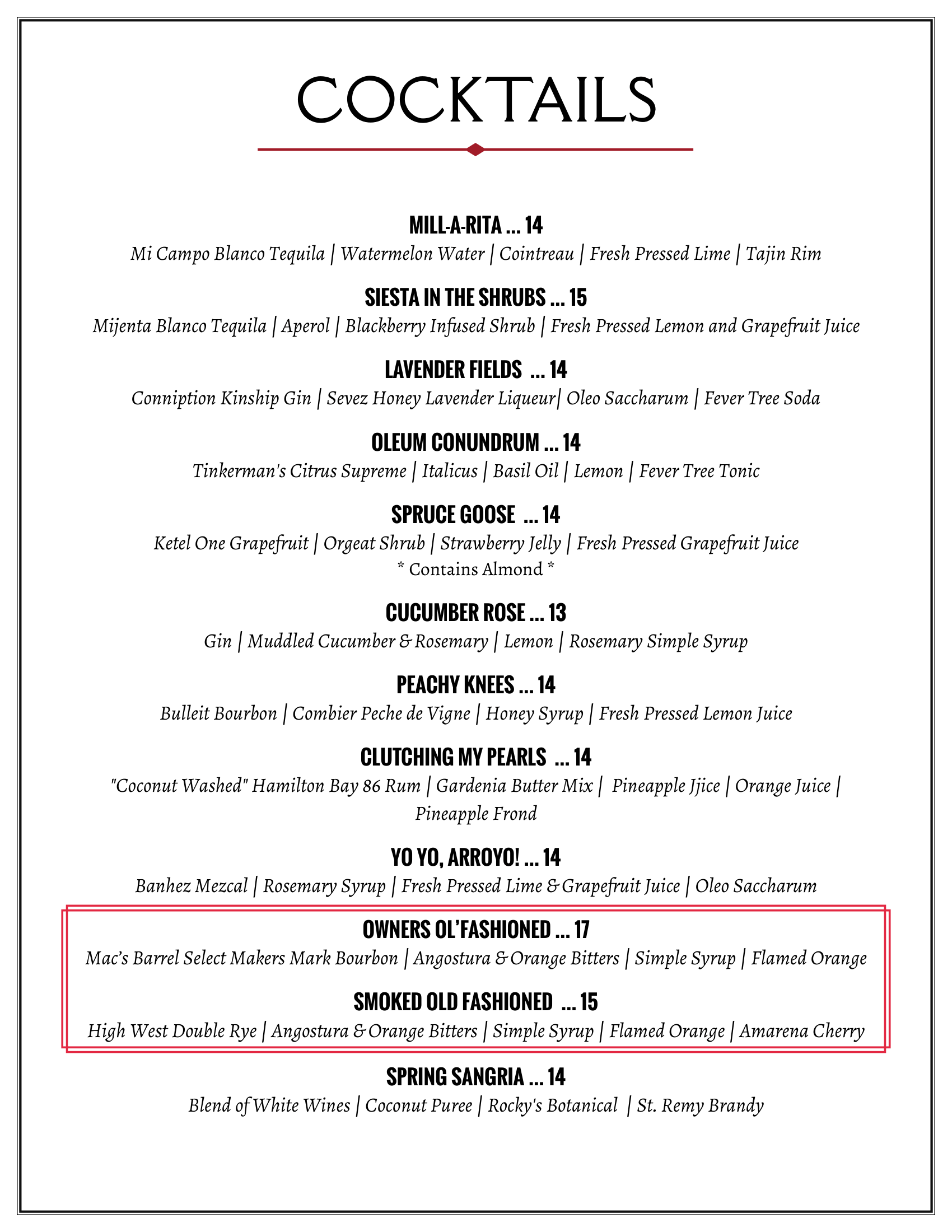 drink menu
