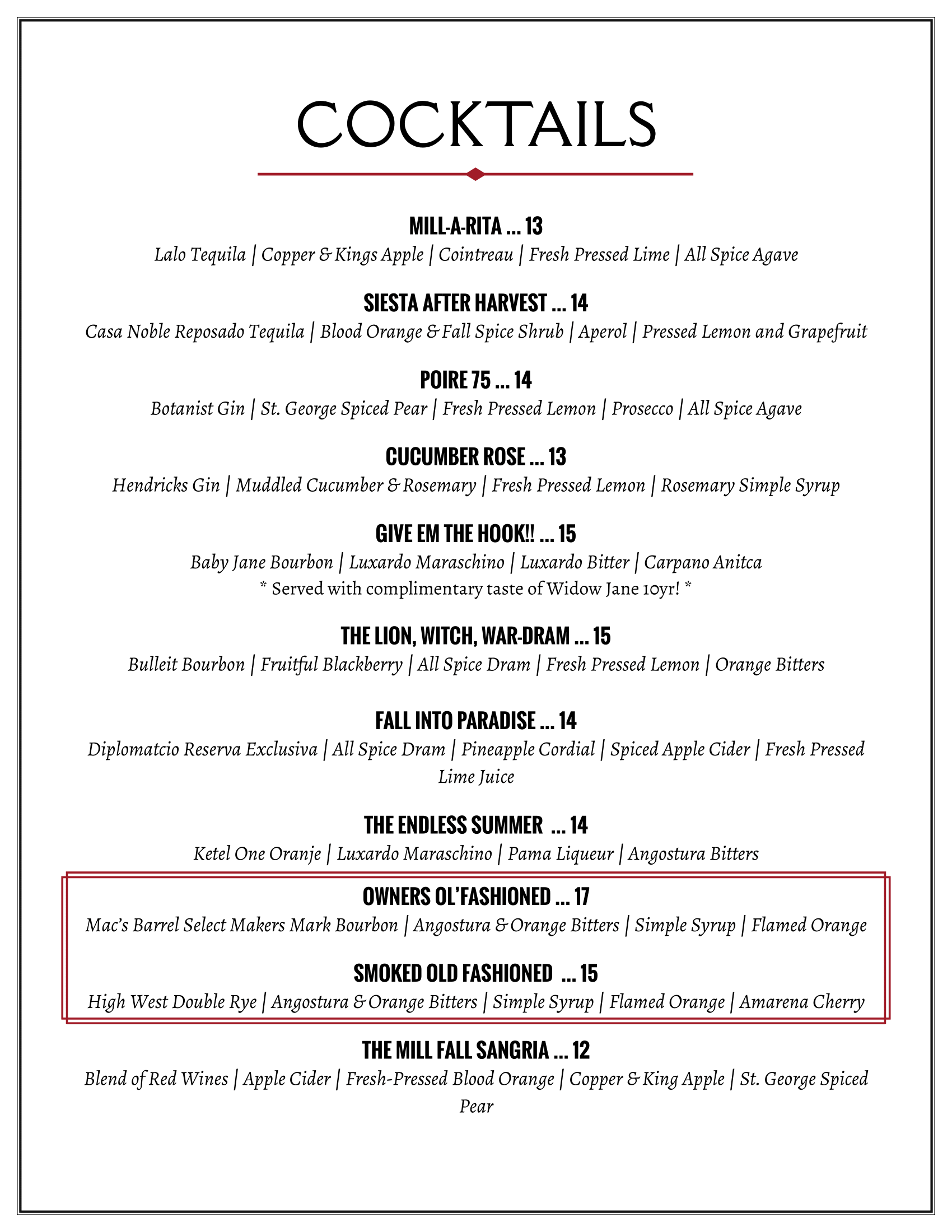 drink menu