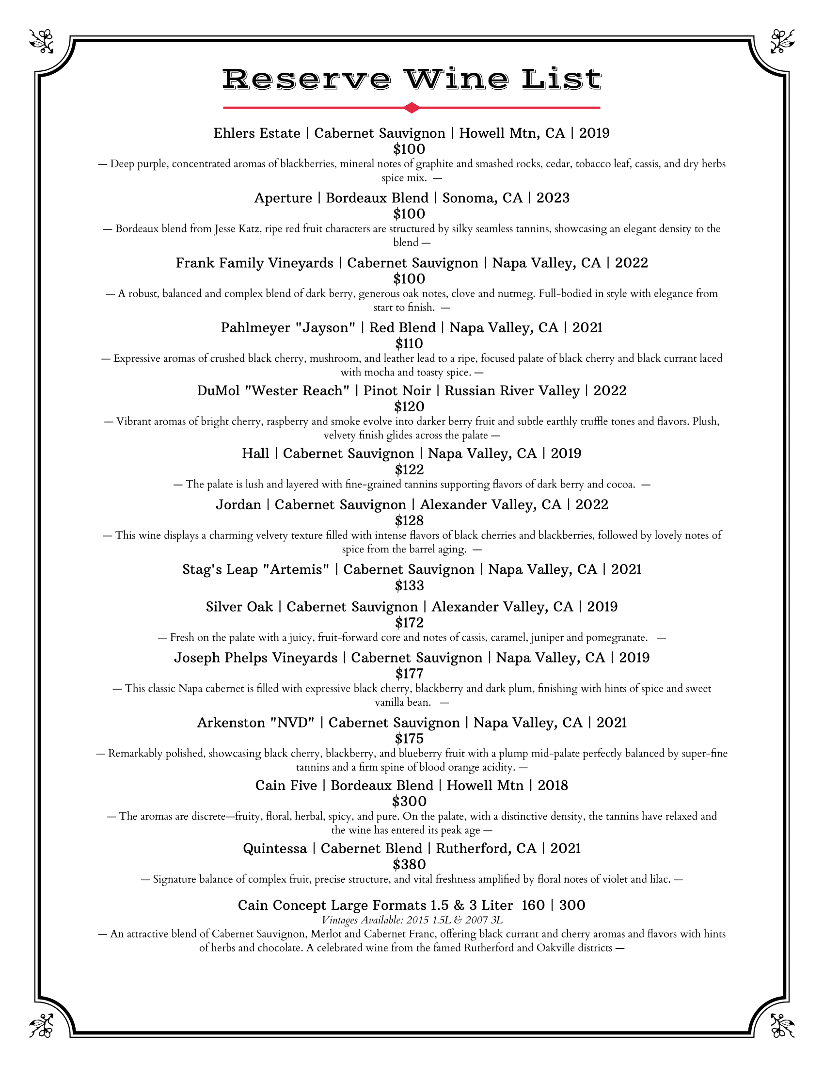 reserve wine list