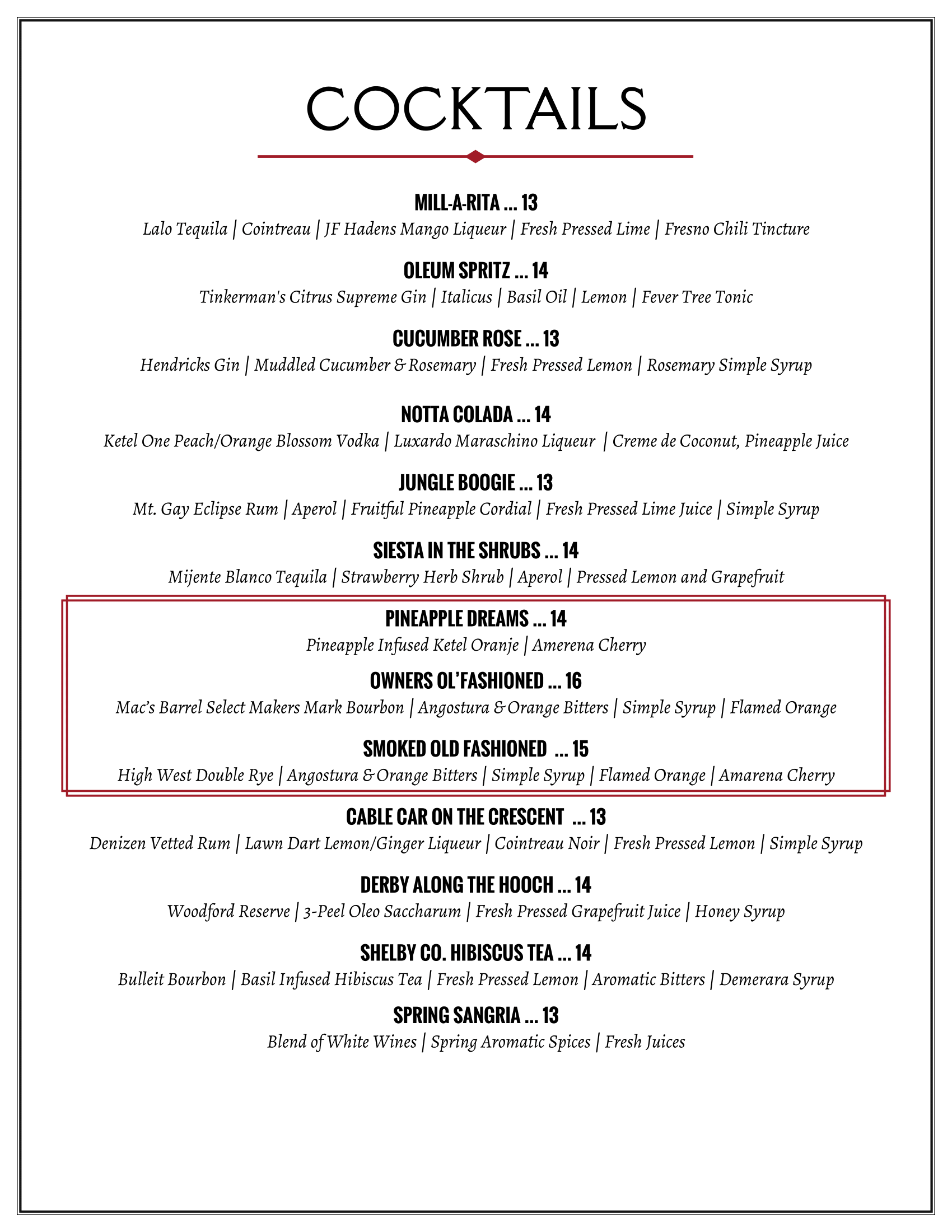 drink menu
