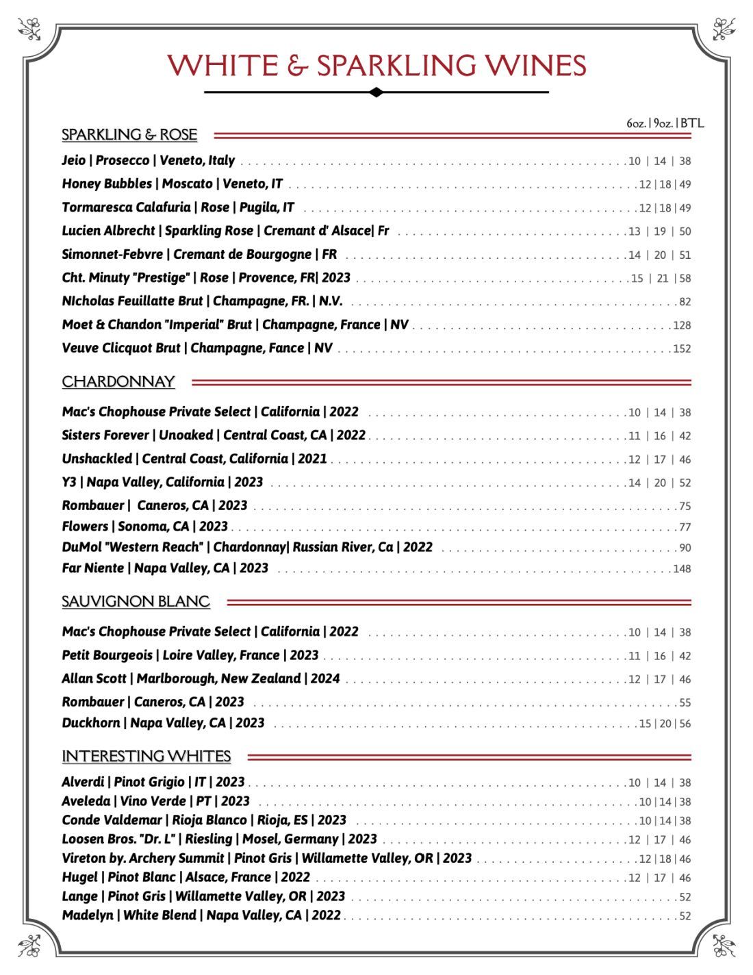 white wine list