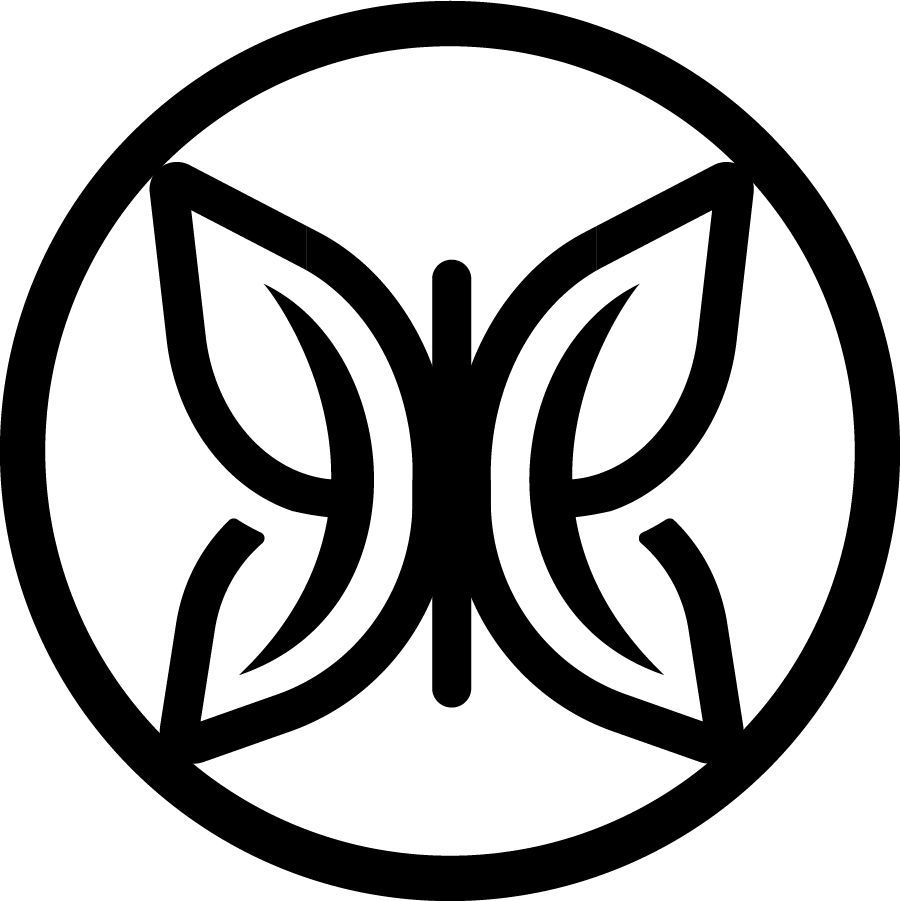 A green butterfly is in a green circle on a white background.